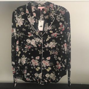 Flower print button down pj style top